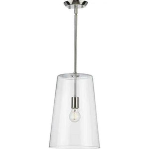 1 Light Polished Nickel Clear Glass Cylindrical Shade Pendant Light Fixture 2