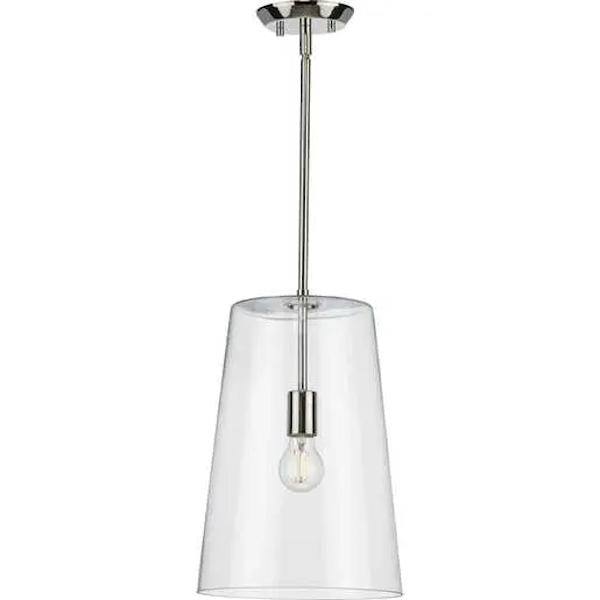 1 Light Polished Nickel Clear Glass Cylindrical Shade Pendant Light Fixture 2