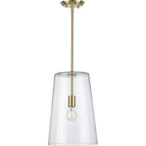 1 Light Satin Brass Clear Glass Cylindrical Shade Pendant Light Fixture 2