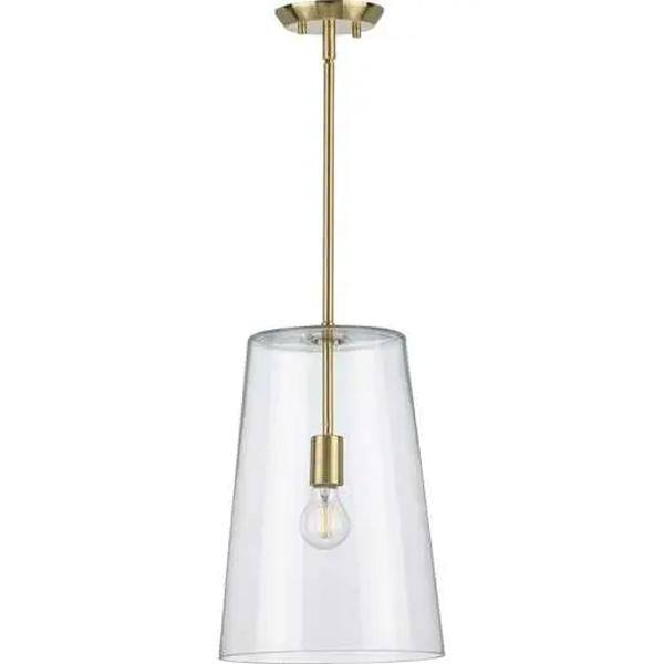 1 Light Satin Brass Clear Glass Cylindrical Shade Pendant Light Fixture 2