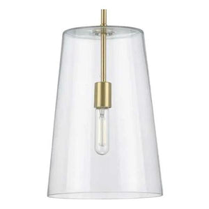 1 Light Satin Brass Clear Glass Cylindrical Shade Pendant Light Fixture 1