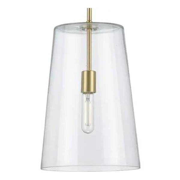 1 Light Satin Brass Clear Glass Cylindrical Shade Pendant Light Fixture 1