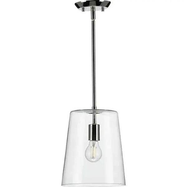 1 Light Polished Nickel Clear Glass Cylindrical Shade Pendant Light Fixture 2