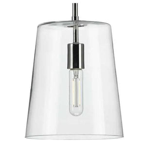 1 Light Polished Nickel Clear Glass Cylindrical Shade Pendant Light Fixture 1