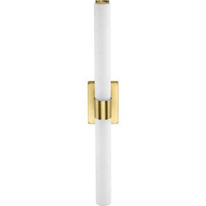 32" 53 watt 120 volt 3000K Satin Brass White Glass Shade Dimmable Vanity Light 3