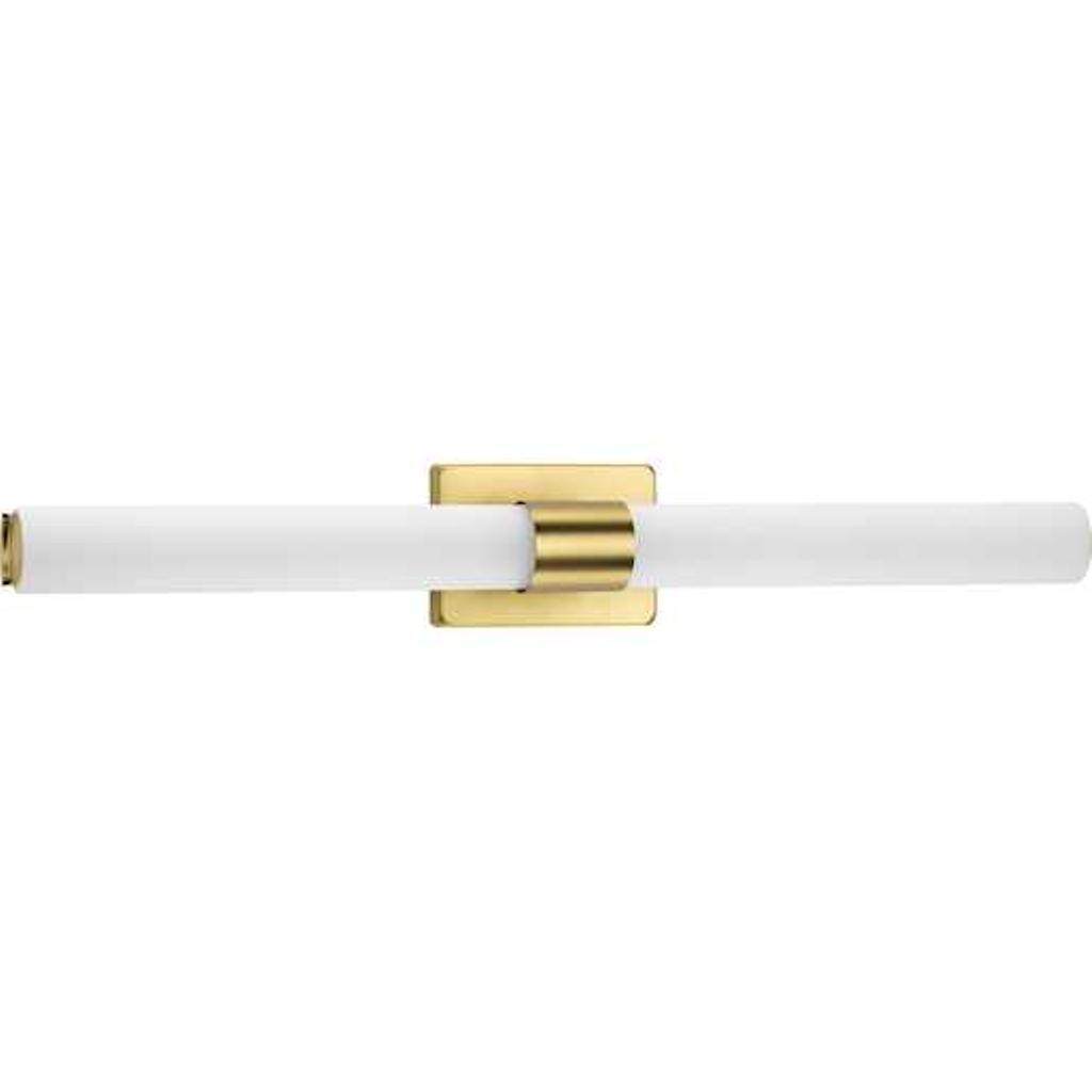 32" 53 watt 120 volt 3000K Satin Brass White Glass Shade Dimmable Vanity Light 1