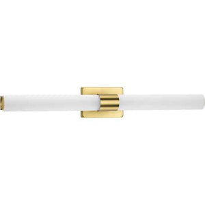 32" 53 watt 120 volt 3000K Satin Brass White Glass Shade Dimmable Vanity Light 1
