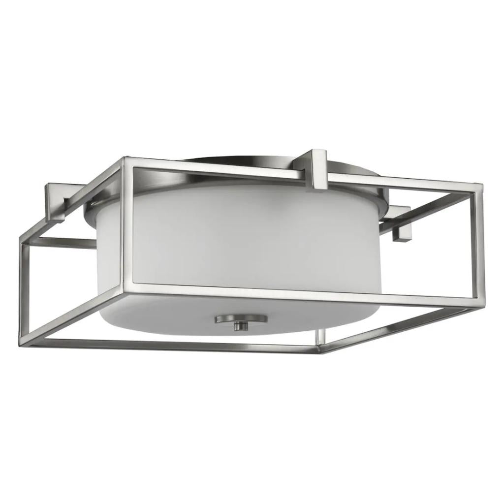 2 Light Brushed Nickel Etched Opal Glass Ceiling Light Fixture 1