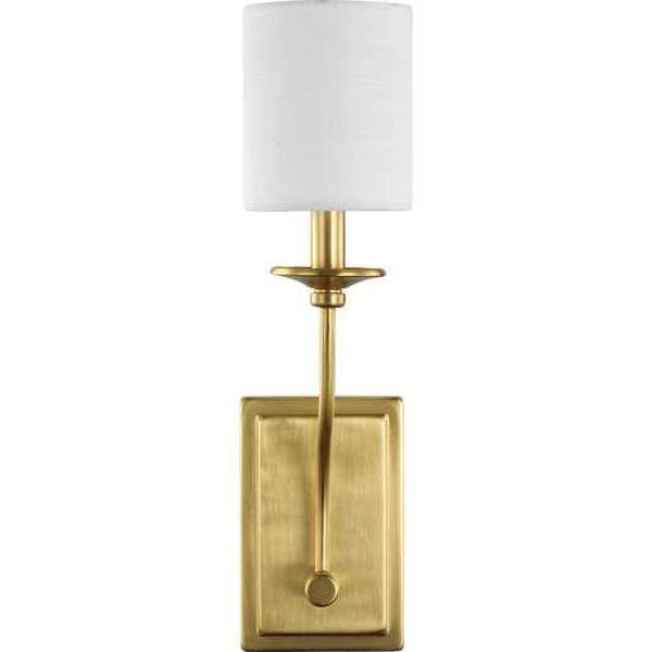 1 Light 120 volt Satin Brass Vanity Linen Fabric Shade Light Fixture 2
