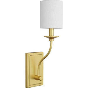 1 Light 120 volt Satin Brass Vanity Linen Fabric Shade Light Fixture 1