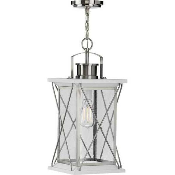1 Light Stainless Steel with Clear Seeded Glass Large Hanging Light Fixture 2