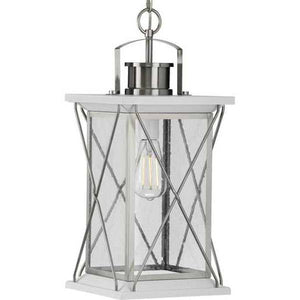 1 Light Stainless Steel with Clear Seeded Glass Large Hanging Light Fixture 1