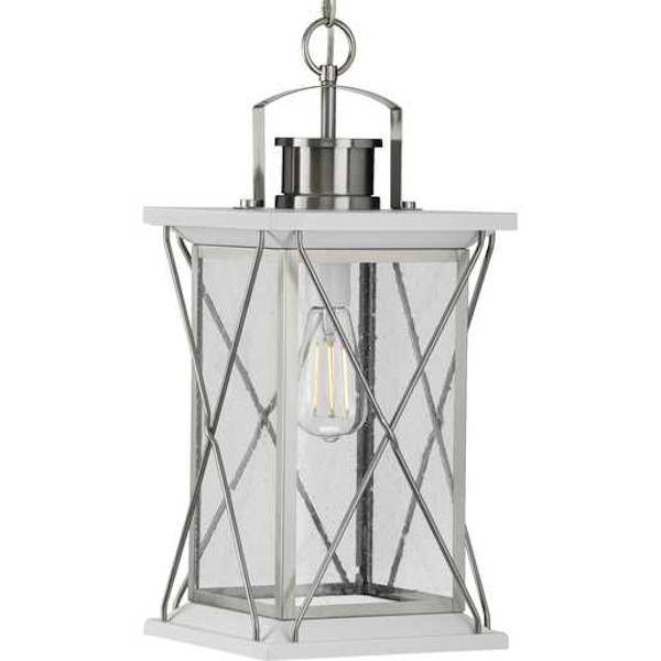 1 Light Stainless Steel with Clear Seeded Glass Large Hanging Light Fixture 1