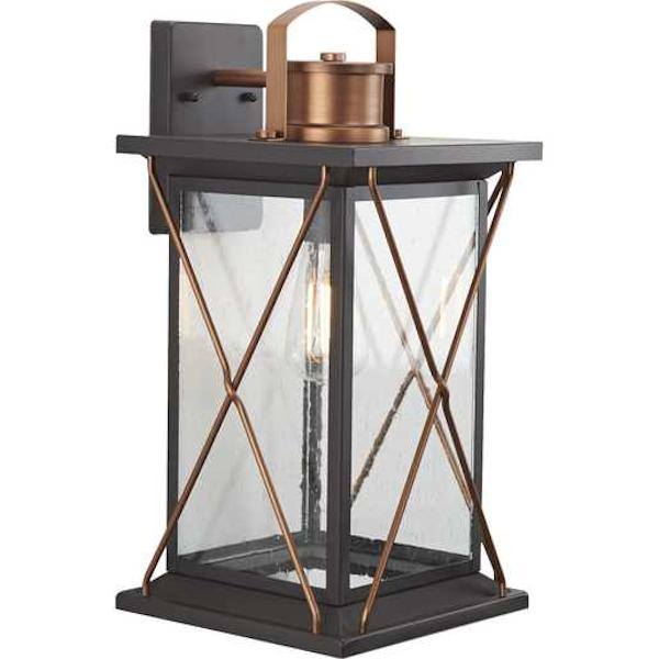 1 Light Antique Bronze with Clear Seeded Glass Large Wall Light Fixture 2