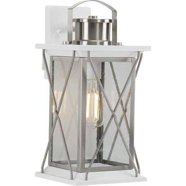 1 Light Stainless Steel with Clear Seeded Glass Medium Wall Light Fixture 1