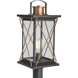 1 Light Antique Bronze with Clear Seeded Glass Large Post Top Light Fixture 1