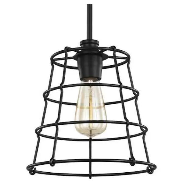 1 Light Matte Black Mini Urban Industrial Pendant Light Fixture 1