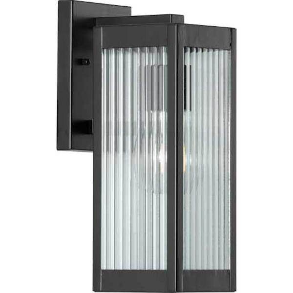 1 Light Black with Clear Ribbed Glass Felton Wall Light Fixture 1
