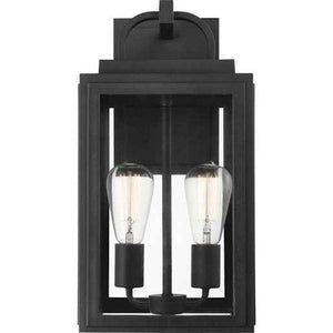 2 Light Black with Clear Glass Outdoor Grandbury Medium Wall Light Fixture 2