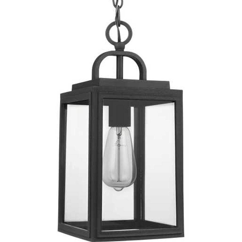 1 Light Black with Clear Glass Outdoor Grandbury Hanging Light Fixture 1