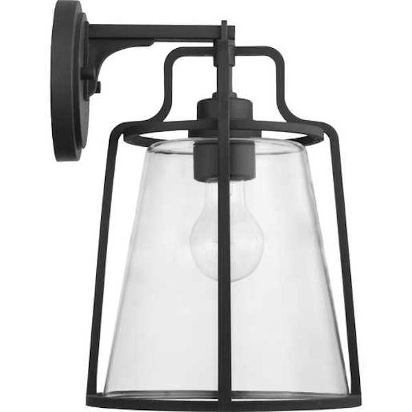 1 Light Black with Clear Glass Outdoor Benton Harbor Medium Wall Light Fixture 2