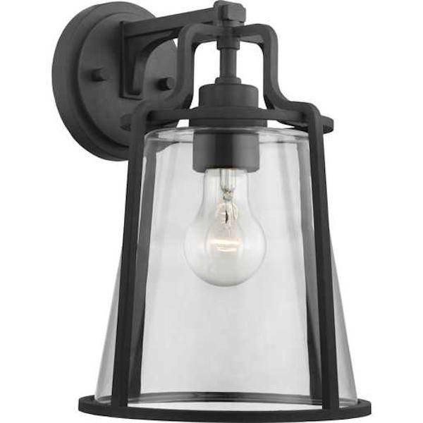 1 Light Black with Clear Glass Outdoor Benton Harbor Medium Wall Light Fixture 1