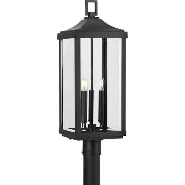 3 Light Black with Clear Beveled Large Glass Gibbes Street Post Top Light Fixture 1