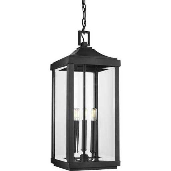 3 Light Black with Clear Beveled Glass Gibbes Street Hanging Light Fixture 1