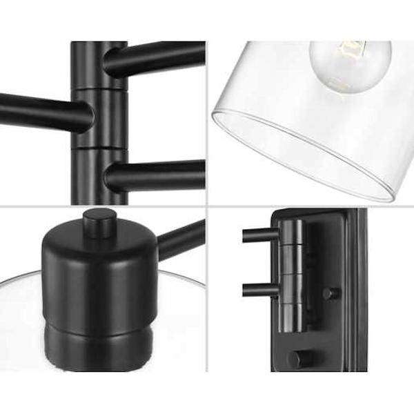 1 Light 120 volt Matte Black Vanity Clear Glass Swing Arm Light Fixture 2