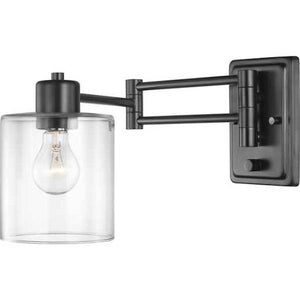 1 Light 120 volt Matte Black Vanity Clear Glass Swing Arm Light Fixture 1