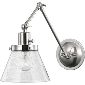 1 Light 120 volt Brushed Nickel Clear Seeded Glass Shade Swing Arm Light Fixture 1