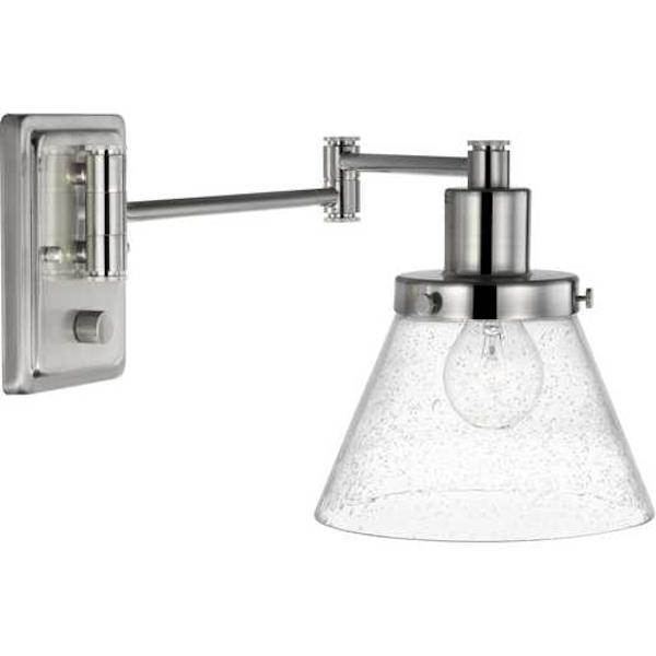 1 Light 120 volt Brushed Nickel Vanity Clear Seeded Glass Swing Arm Light Fixture 1