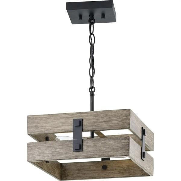 2 Light Black Etched Aged Oak Accents Ceiling Light Fixture 2