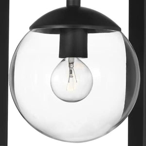 2 Light Matte Black Clear Glass Round Pendant Light Fixture 2