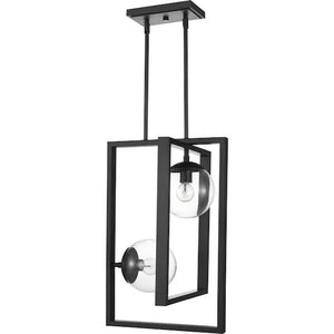 2 Light Matte Black Clear Glass Round Pendant Light Fixture 4