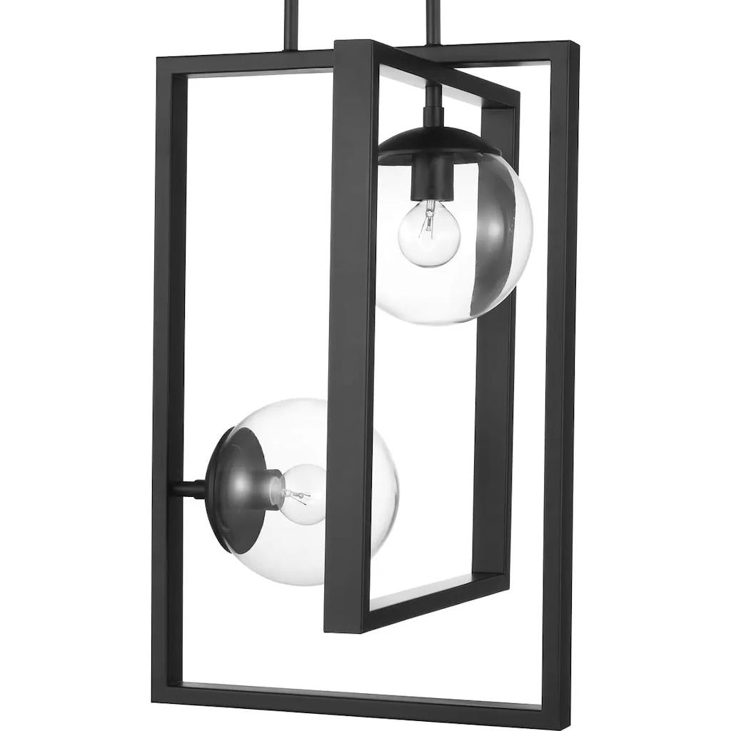2 Light Matte Black Clear Glass Round Pendant Light Fixture 1