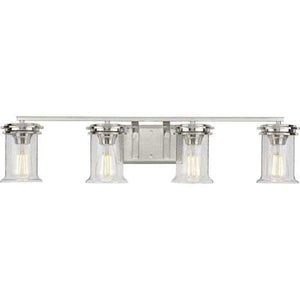 4 Light 120 volt Brushed Nickel Vanity Clear Seeded Glass Light Fixture 2