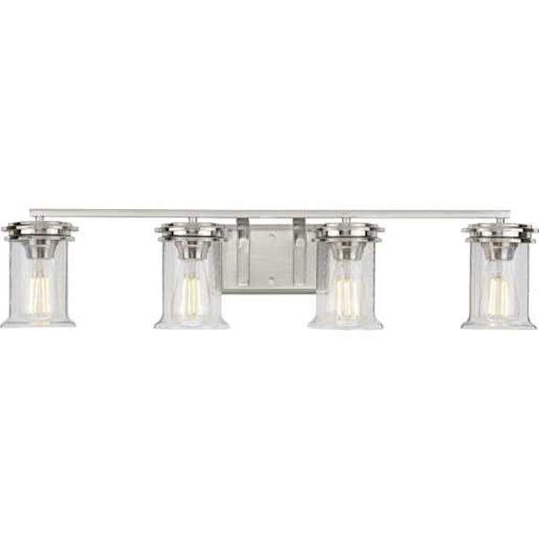 4 Light 120 volt Brushed Nickel Vanity Clear Seeded Glass Light Fixture 2