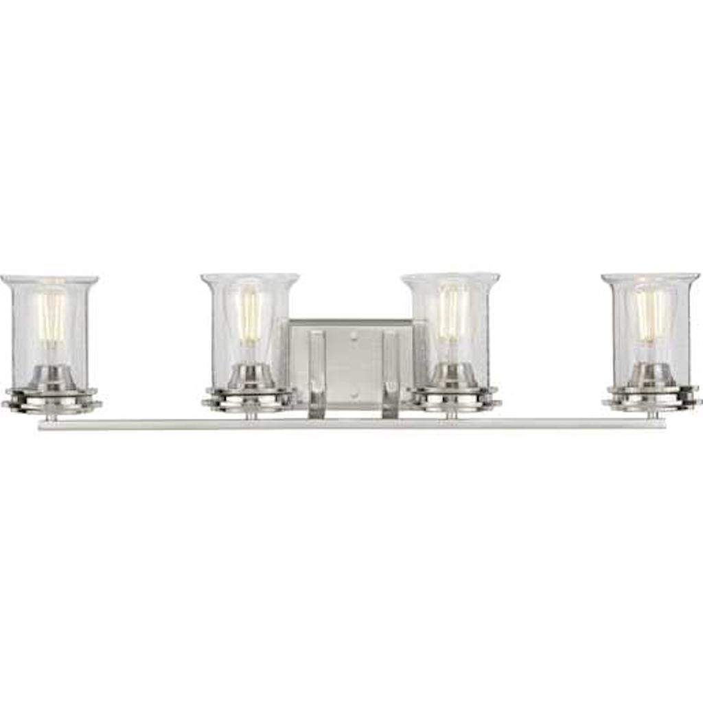 4 Light 120 volt Brushed Nickel Vanity Clear Seeded Glass Light Fixture 1
