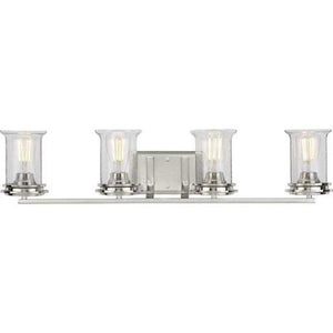 4 Light 120 volt Brushed Nickel Vanity Clear Seeded Glass Light Fixture 1