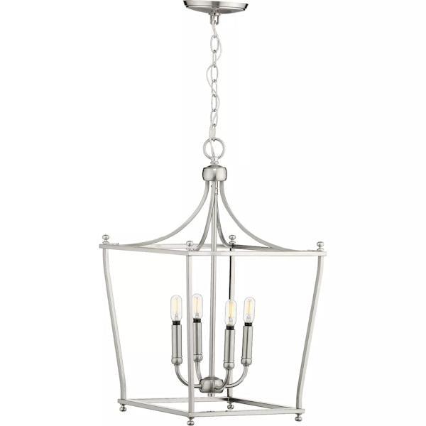 4 Light Brushed Nickel Finish Open Cage Design Pendant Light Fixture 2
