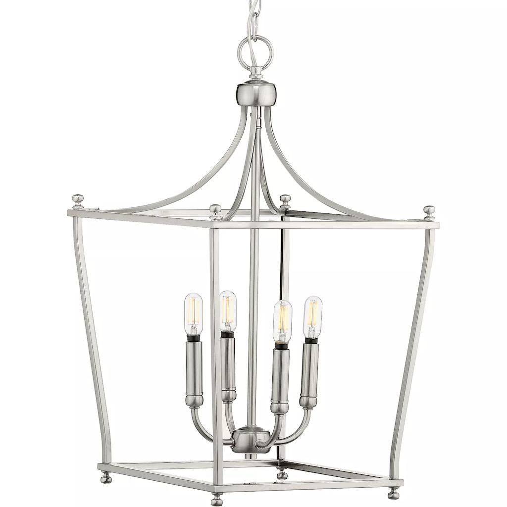 4 Light Brushed Nickel Finish Open Cage Design Pendant Light Fixture 1
