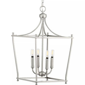 4 Light Brushed Nickel Finish Open Cage Design Pendant Light Fixture 1