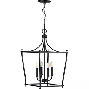 4 Light Matte Black Finish Open Cage Design Pendant Light Fixture 2