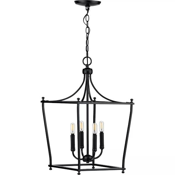 4 Light Matte Black Finish Open Cage Design Pendant Light Fixture 2