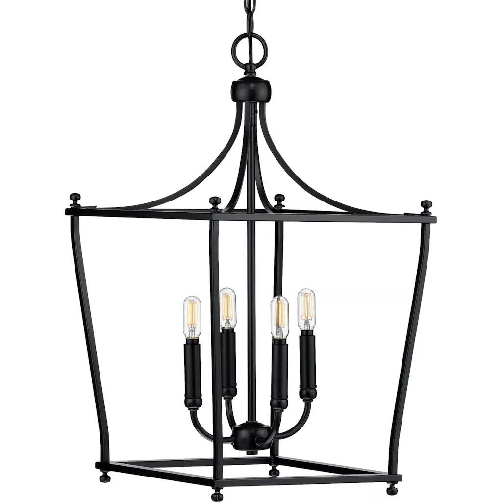 4 Light Matte Black Finish Open Cage Design Pendant Light Fixture 1