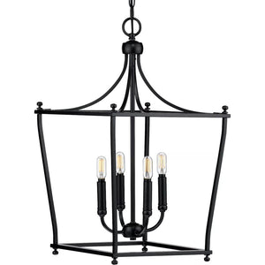 4 Light Matte Black Finish Open Cage Design Pendant Light Fixture 1