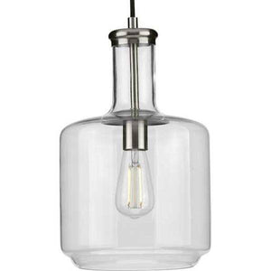 1 Light Brushed Nickel Clear Glass Shade Dimmable Pendant Light Fixture 2