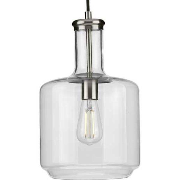 1 Light Brushed Nickel Clear Glass Shade Dimmable Pendant Light Fixture 2