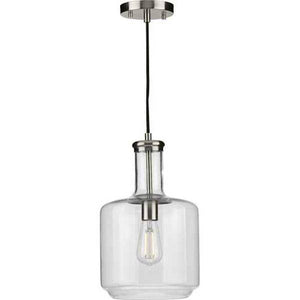 1 Light Brushed Nickel Clear Glass Shade Dimmable Pendant Light Fixture 1